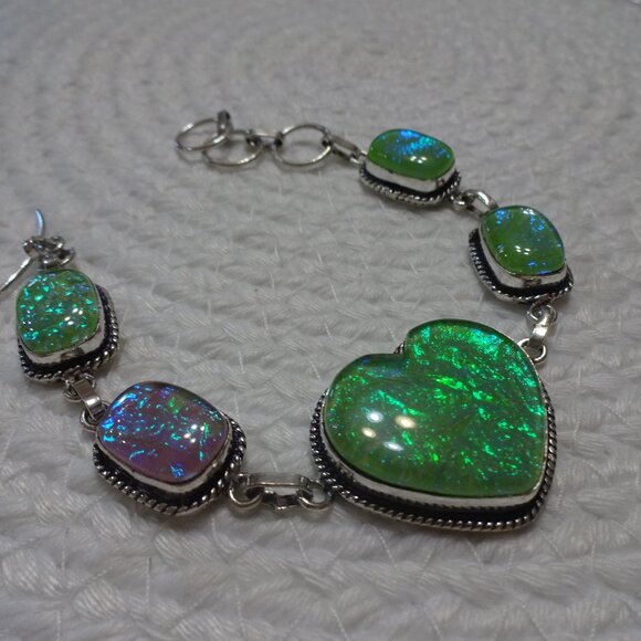 Gorgeous RAINBOW FIRE TOPAZ Handmade Sterling 925 Bracelet Size 8 1/2" #951C - Picture 1 of 3